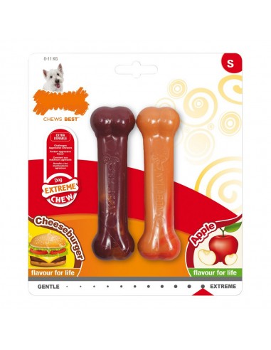 Jouet pour chien Nylabone Extreme Chew Twin Pomme Fromage Hamburgers Taille S Nylon (2 pcs)