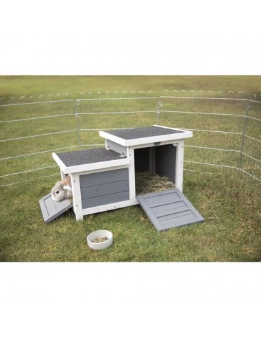 TRIXIE Habitat Natura - 70 x 43 x 45 cm - Avec deux entrées - Blanc et gris - Pour lapin