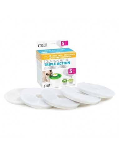 CAT IT Pack de 5 filtres a triple action pour abreuvoir - Blanc - Pour chat